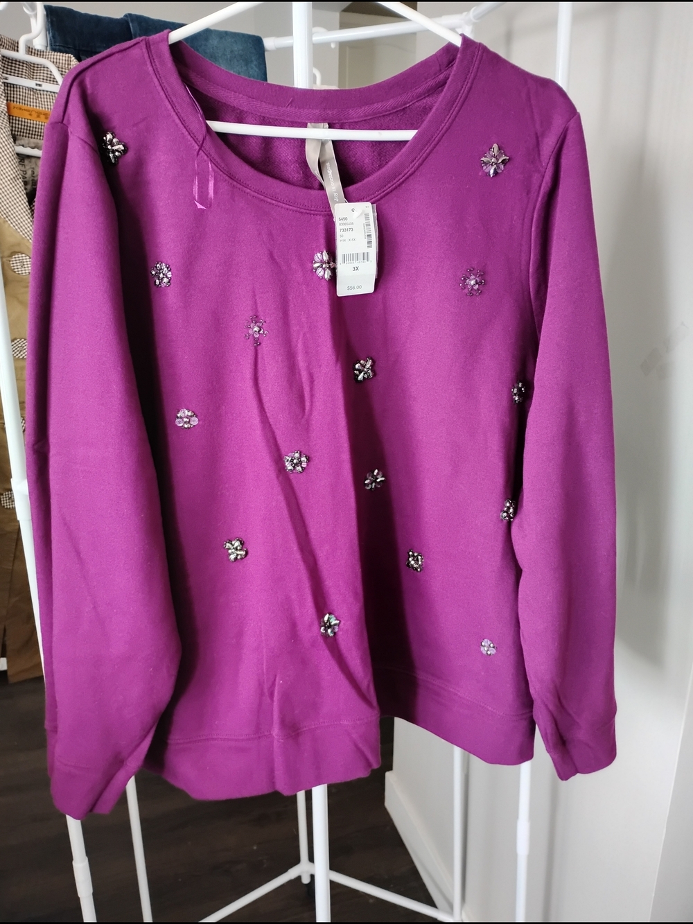 Penningtons  Women Jewel-Embellished Purple Scoop Neck Sweatershirt Long Sleeve
